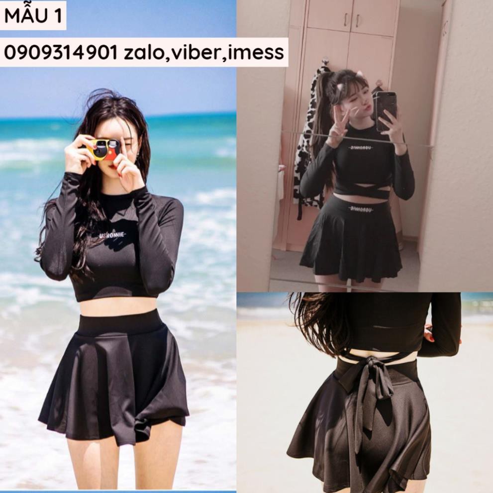 (Có size nhỏ & bigsize) Bikini màu đen, Đồ Bơi Tay Dài Nữ, Bộ Bơi Đi Biển hàng cao cấp có sẵn