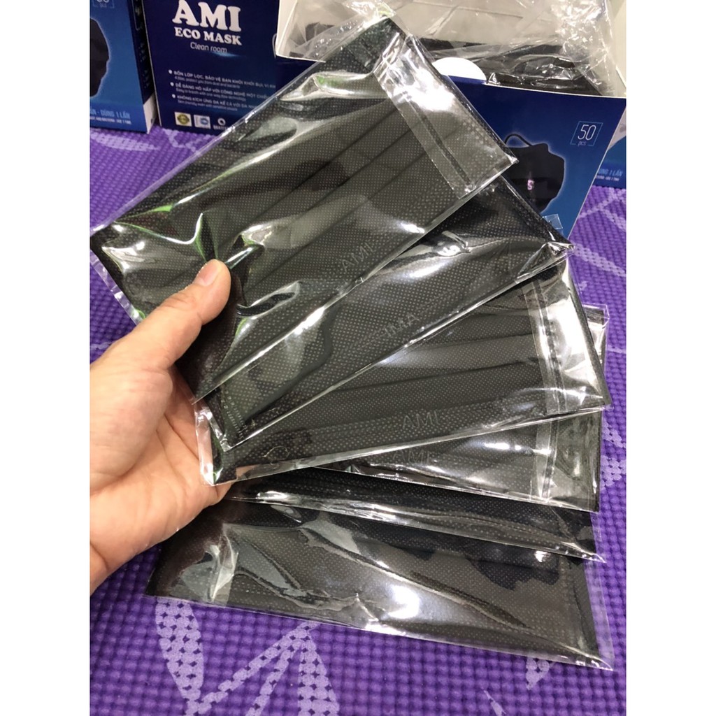Khẩu trang y tế Ami 50 chiếc/hộp đóng gói nilong từng chiếc an toàn vệ sinh