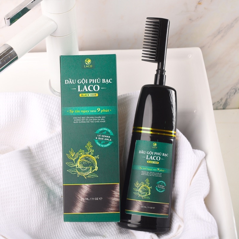 Dầu Gội Phủ Bạc Laco Black hair, dầu gội thảo dược giúp tóc đen tự tin sau 9 phút
