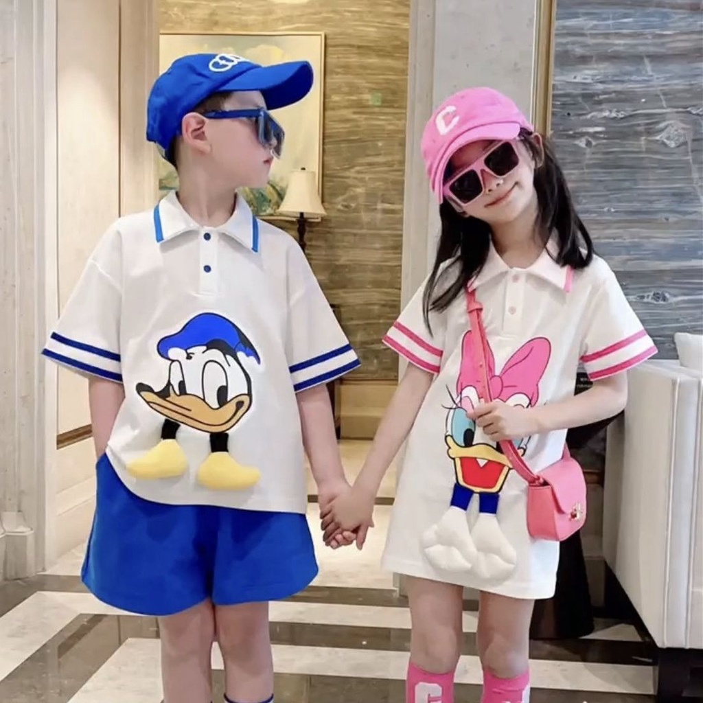 Bộ Áo Thun POLO Ngắn Tay Và Chân Váy Phong Cách Hàn Quốc Thời Trang Mùa Hè Dành Cho Bé Trai Bé Gái