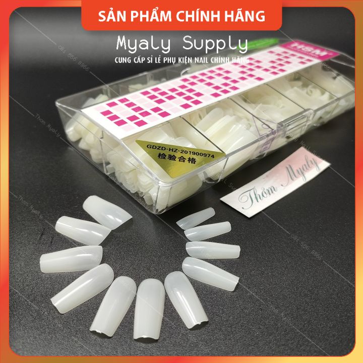 Móng Úp Thiết Kế HSM Thang Nhọn Tròn Vuông Trong Đục Tem Đỏ 500Pcs