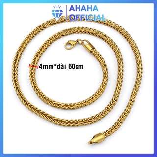 Dây chuyền nam inox cao cấp thời trang kiểu đan xoắn vuông ahaha.official 4mm mạ vàng cách điệu thép không gỉ PTDCNA09