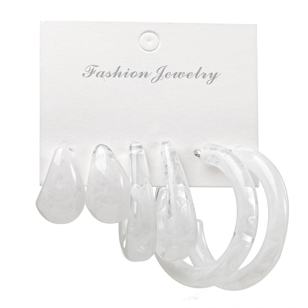 Set 3 Đôi Khuyên Tai Acrylic Hình Học Nhiều Màu Phong Cách Cổ Điển Dành Cho Nữ