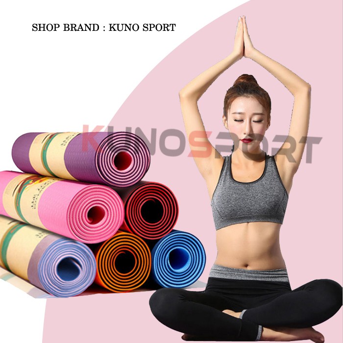 Thảm tập gym yoga KUNOSPORT chất liệu TPE 6MM mẫu chọn lọc có tặng kèm túi đựng