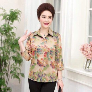 Áo sơ mi nữ trung niên chất phi lụa cao cấp họa tiết sang trọng QCNP1122
