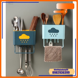 Ống Đựng Đũa Dán Tường Đám Mây Hàn Quốc – Không Khoan Đục – Có Móc Treo Dụng Cụ Nhà Bếp Tiện Ích