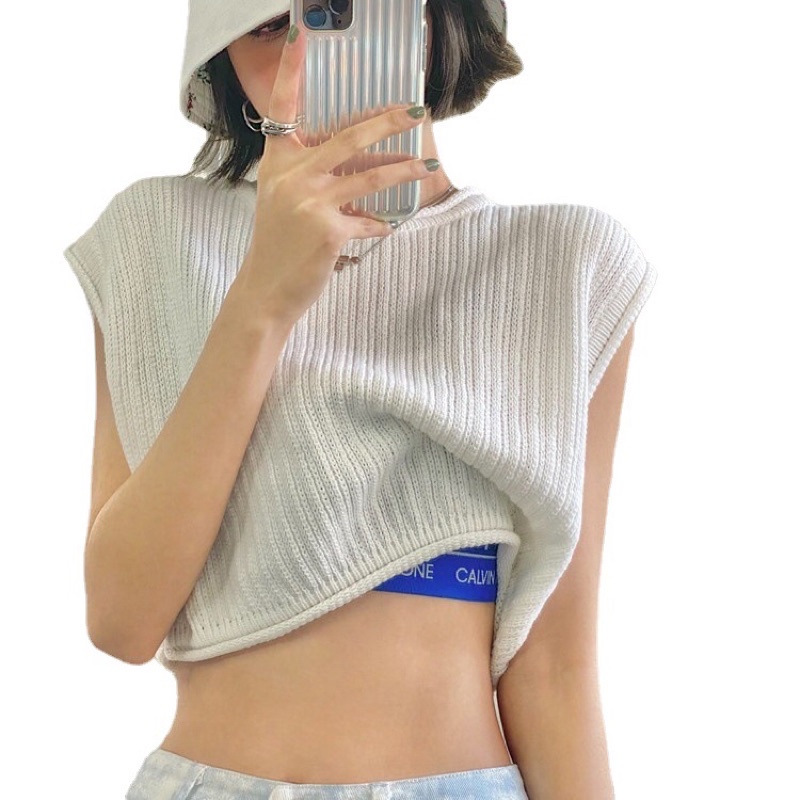 Áo croptop dệt kim sát nách cá tính