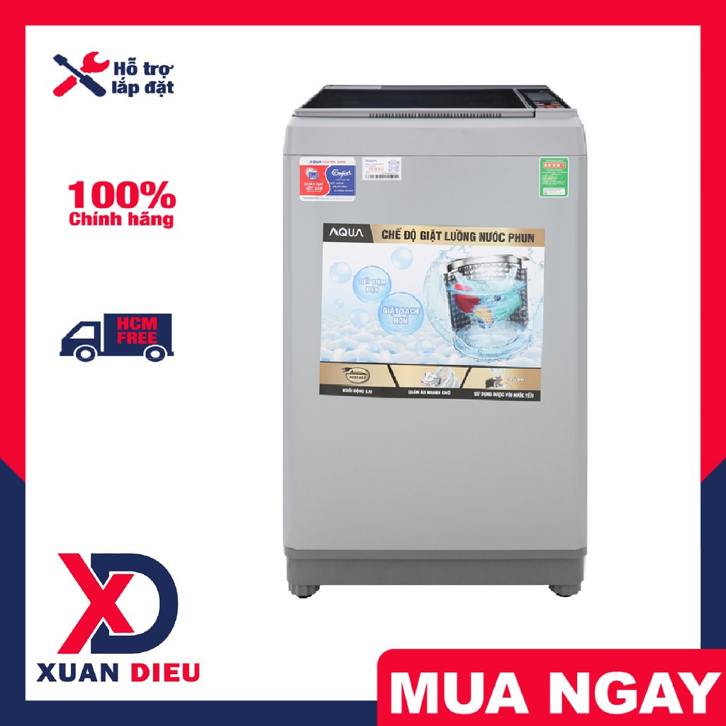 Máy giặt Aqua 9 Kg AQW-S90CT(H2) Khóa trẻ em,Tự khởi động lại khi có điện, Vệ sinh lồng giặt.Giao miễn phí HCM