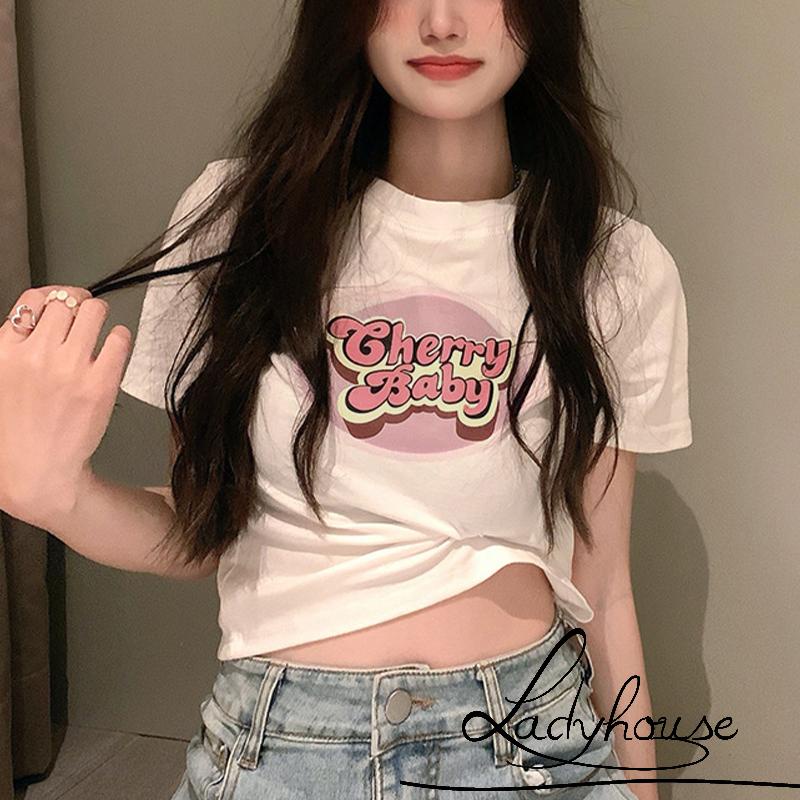 Áo Croptop Cổ Tròn Tay Ngắn In Họa Tiết Thời Trang Xuân Hè Cho Nữ