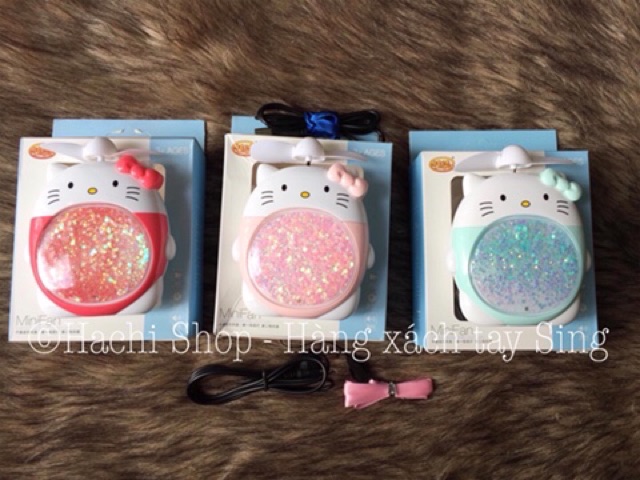 QUẠT MINI CÓ ĐÈN HÌNH KITTY SIÊU KUTE
