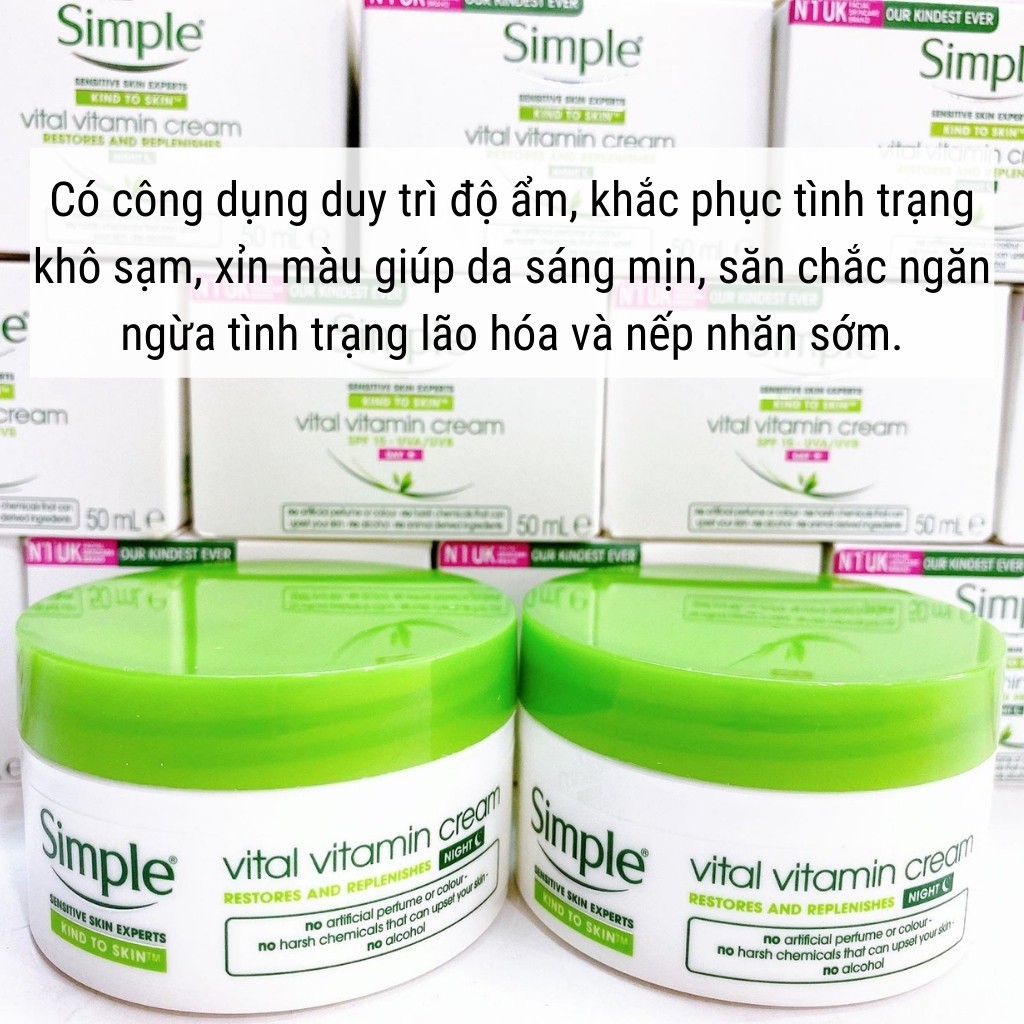 Kem dưỡng ẩm da ban đêm Simple Kind To Skin Vital Vitamin Night 50ml - LINACOS