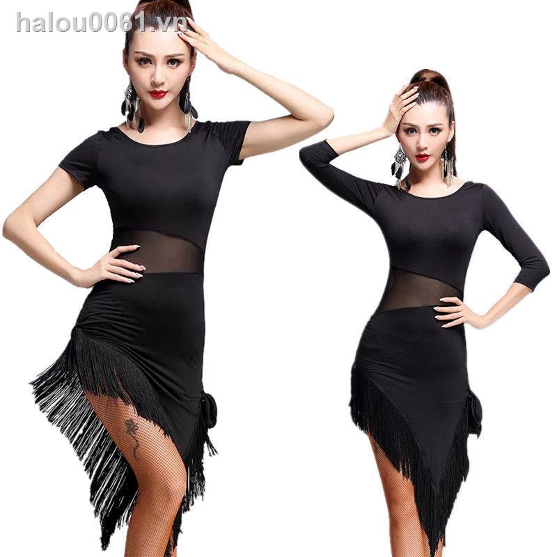Đầm khiêu vũ phối lưới và tua rua phong cách Latin dành cho phái nữ