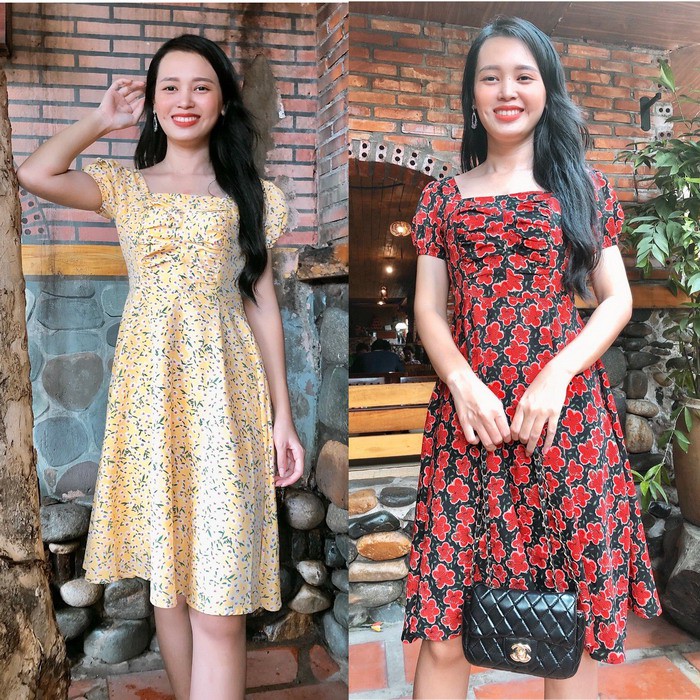Đầm xòe nhún ngực họa tiết hoa trẻ trung, siêu xinh, giá rẻ S&amp;M GR0067