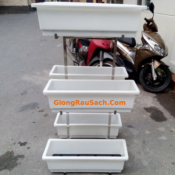 Kệ trồng rau sạch, kệ chậu nhựa trồng hoa cây cảnh 3 tầng 6 chậu dài giá chưa gồm chậu GiongRauSach