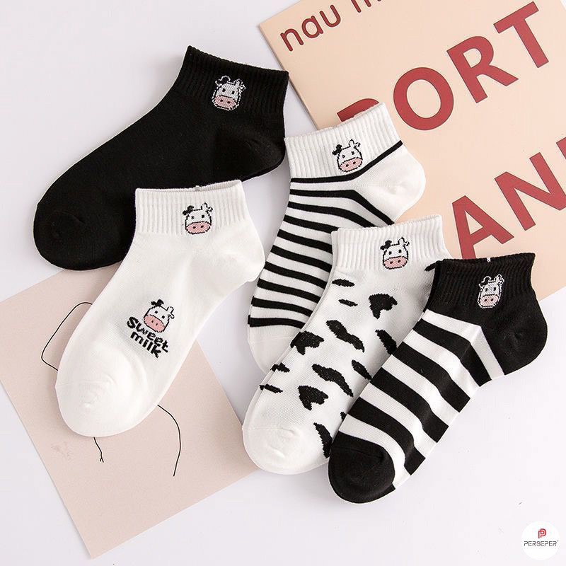 Set 5 đôi tất nữ vớ nữ con bò sữa ngộ nghĩnh đáng yêu chất siêu mềm mịn Cami.makeup TNX04
