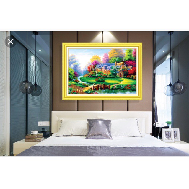 Tranh đính đá phong cảnh Gia đình hạnh phúc 70*50cm LV049 - tự đính