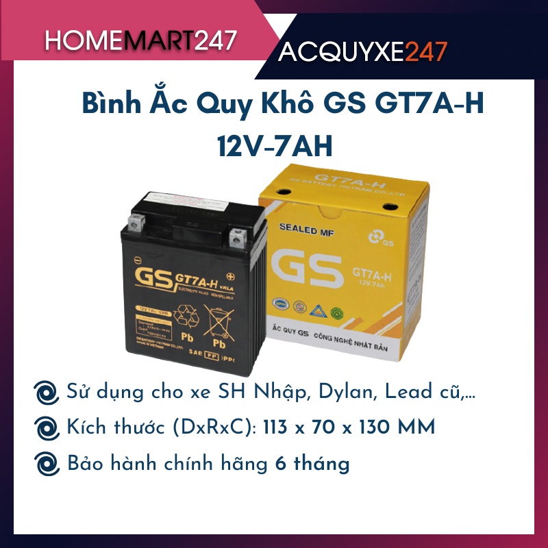 BÌNH ẮC QUY XE MÁY GS GT7A-H 12V-7AH