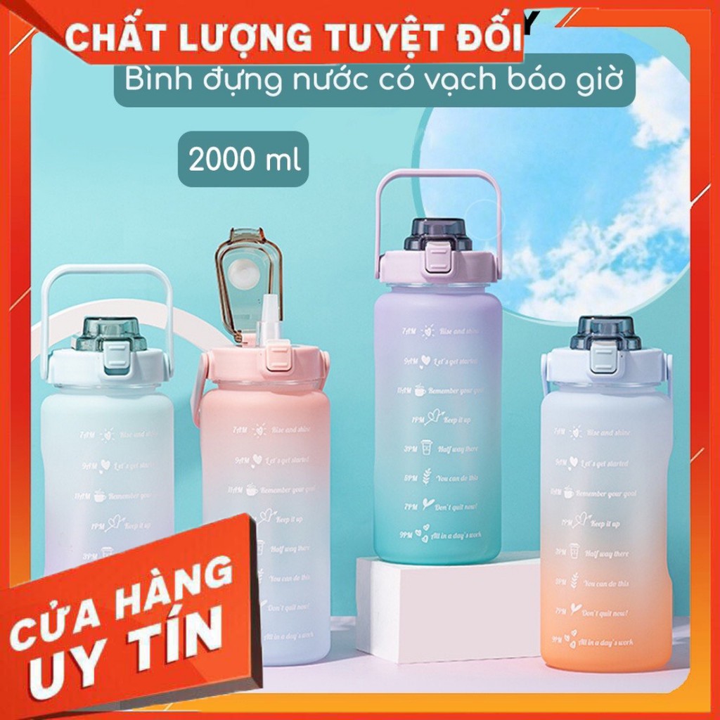 Bình nước tiêu chuẩn 2 lít có vạch báo giờ uống nước