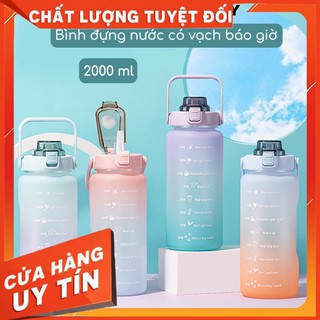 [Kèm sticker] Bình nước tiêu chuẩn 2 lít có vạch báo giờ uống nước
