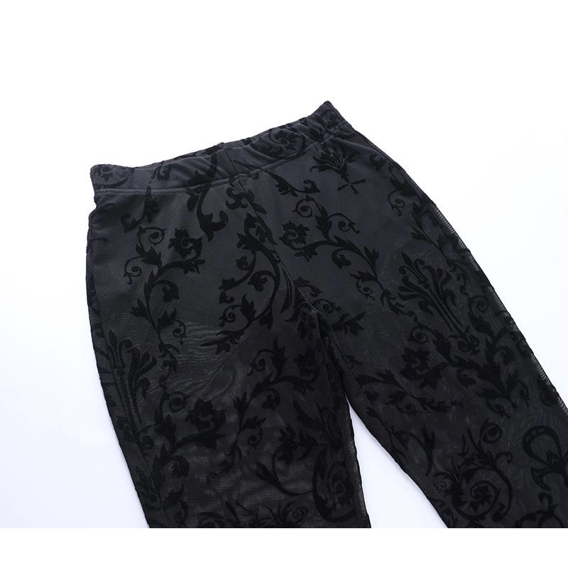 Quần voan lưới trumpet xuyên thấu ống loe gợi cảm Overseas boutique