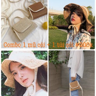 Mũ cói + túi cói combo 2 món đi biển