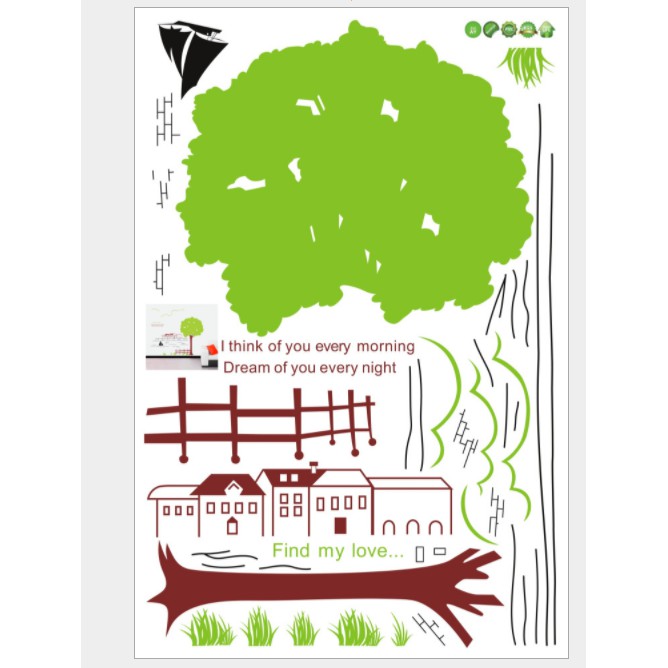 Decal trang trí cây xanh lớn và dòng sông mẫu mới