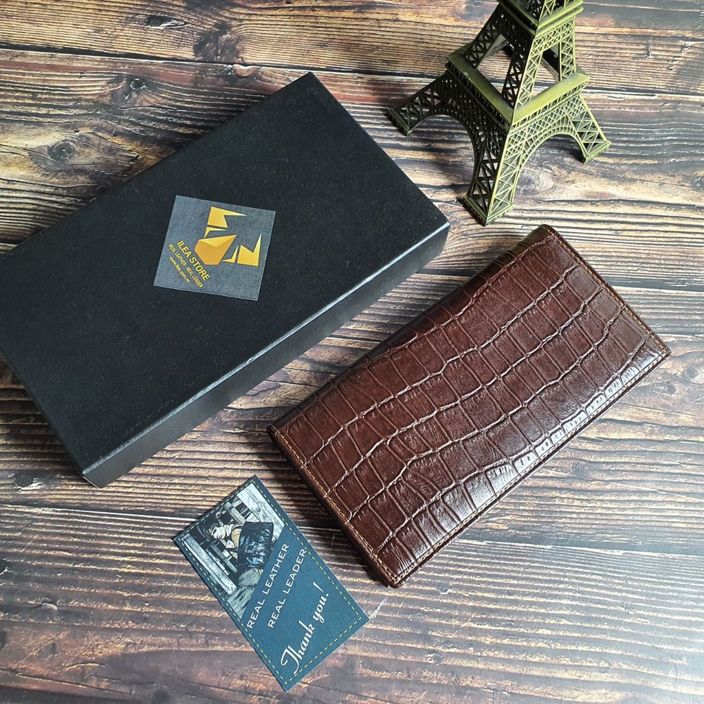 Ví dài nam nữ da bò thật vân cá sấu WL123VB   - 100% da bò thật, BH 3 năm