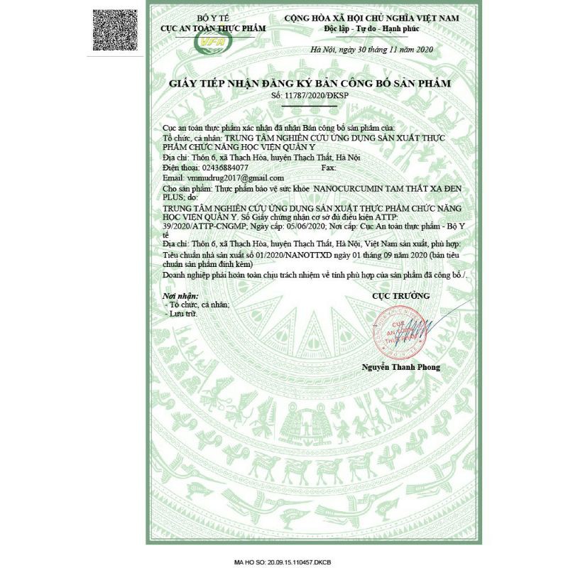 NANO CURCUMIN TAM THẤT XẠ ĐEN PLUS – HỌC VIỆN QUÂN Y