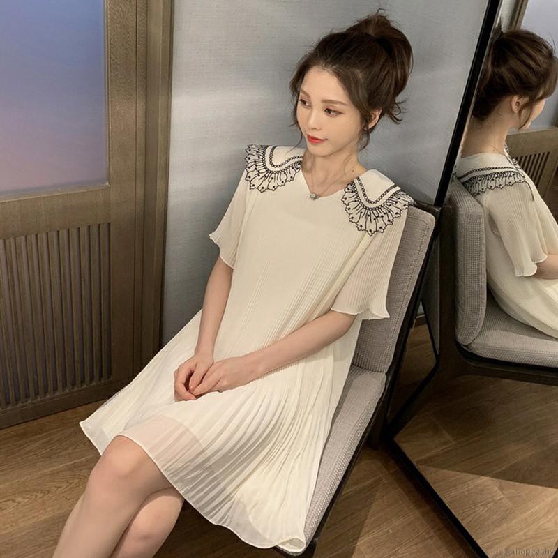 Đầm tay ngắn chất Chiffon màu trơn thiết kế dáng rộng che khuyết điểm