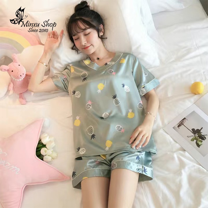 Bộ Pijama Lụa Cao Cấp Quảng Châu, Bộ Ngủ Mặc Nhà Pijama Mát Lịm Phong Cách Hàn Quốc