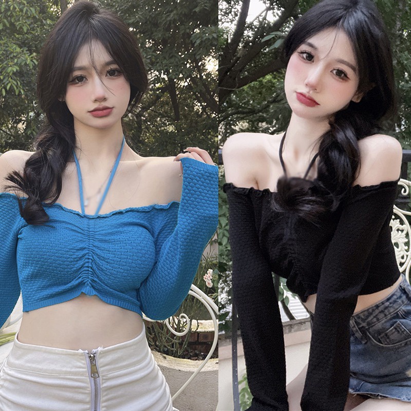 Áo Kiểu Trễ Vai Màu Sắc Trơn Thiết Kế Quyến Rũ