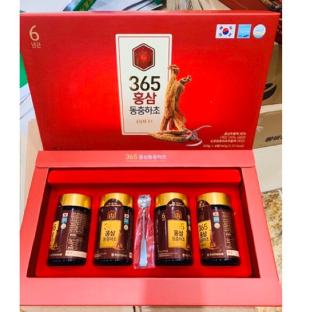 Korea Cao Hồng Sâm Đông Trùng Hạ Thảo 365 HÀN QUỐC, Hộp 4 Lọ x 240gr