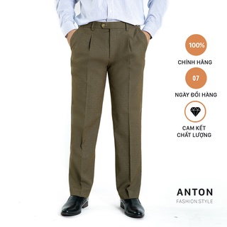 Quần Âu Nam Dáng Rộng Công Sở Trung Niên Anton Somianton Xếp Ly Màu Nâu Đậm Mã QA102