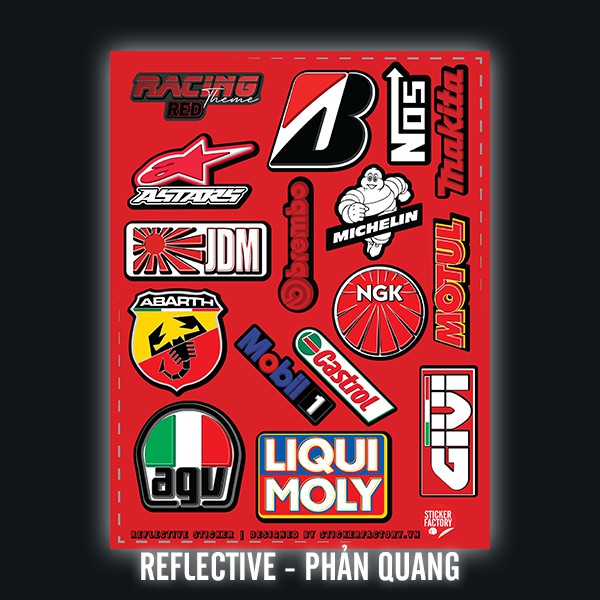 Sticker Reflective Hình Dán Phản Quang 3M Premium - Sticker Factory - chủ đề Logo Racing Red
