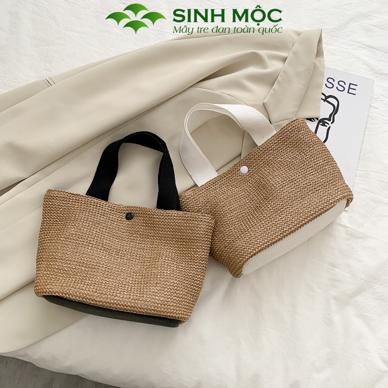Túi cói Vintage, túi xách nữ, túi cói đi biển Sinh Mộc - M3017