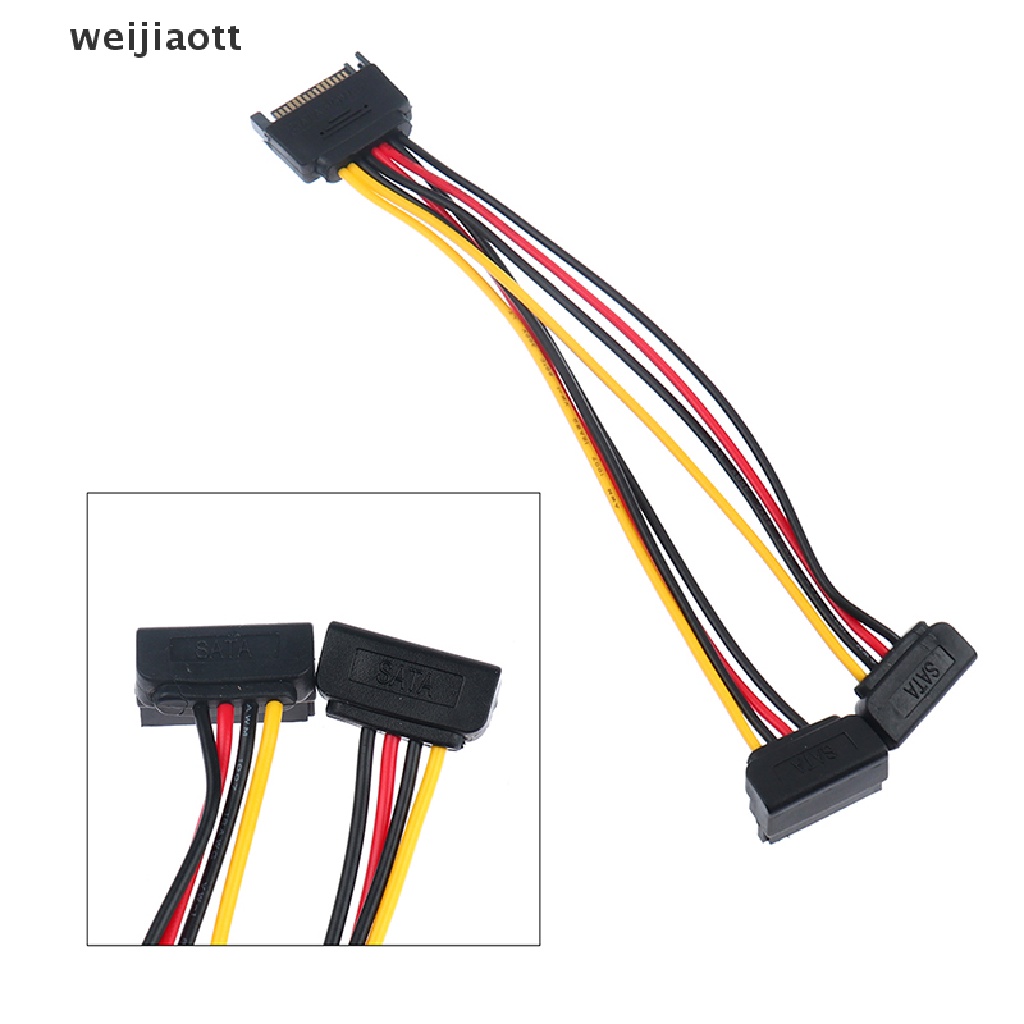 weijiaott 15 Pin Male to 2 x 15Pin Female Adapter Sata Power Cable 90 Degree For HDD WT