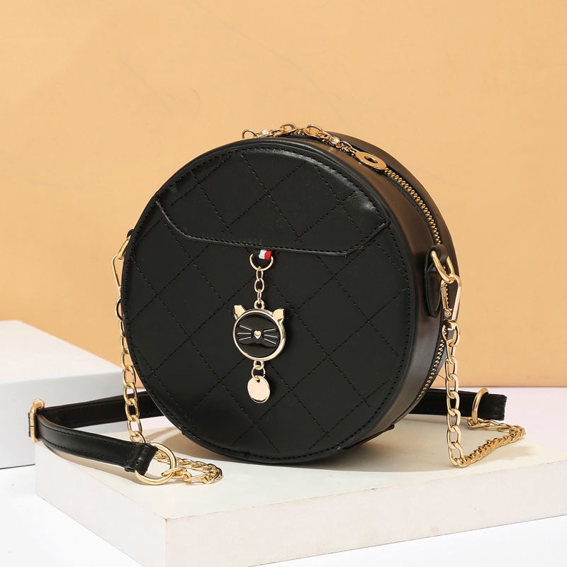Túi Đeo Chéo Hình Tròn Cỡ Nhỏ Phối Dây Đeo Sợi Xích Thời Trang Phong Cách Hàn Quốc Cho Nữ