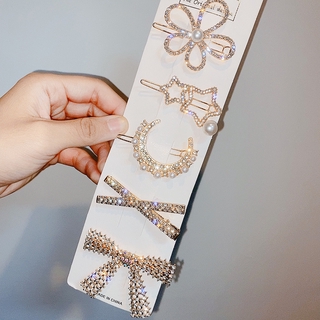 Set 5 kẹp tóc đính đá lấp lánh nơ và hoa phong cách Hàn quốc