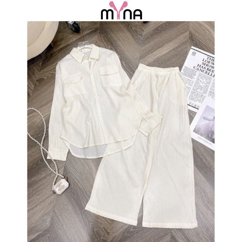 Set bộ đũi gân nữ tay dài quần dài ống suông sang chảnh có size 40-70kg