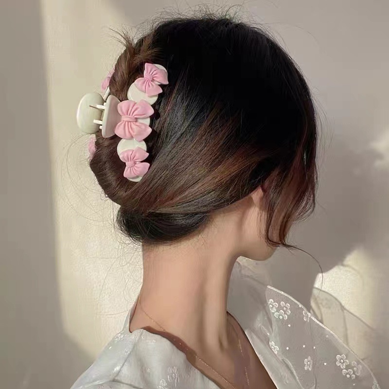 Kẹp Tóc Trong Suốt Đính Nơ Hồng Cỡ Lớn Phong Cách Hàn Quốc Xinh Xắn