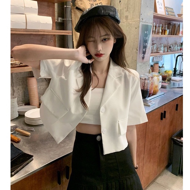 QADCOL Áo Khoác Vest Tay Ngắn Kiểu Hàn Quốc Thời Trang Cho Nữ