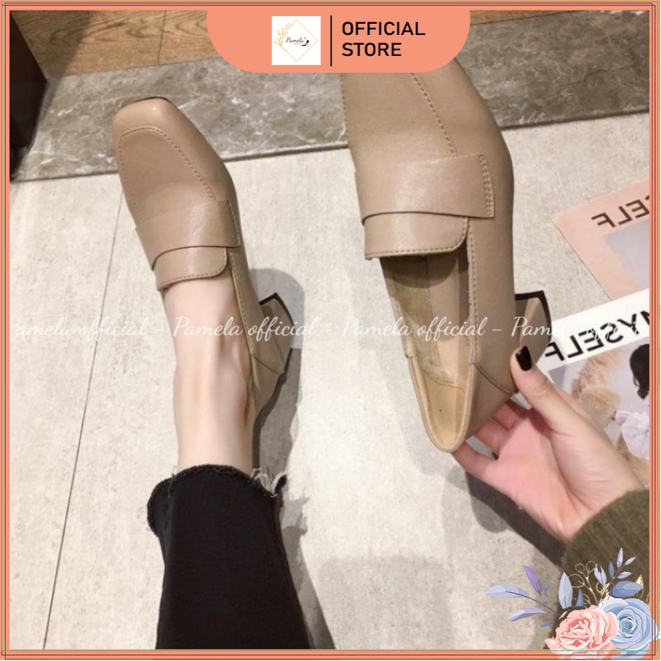 PAMELA  - Giày Loafer Nữ Mũi Vuông Phong Cách Hàn Quốc Quai Trơn 2022  - Gi15