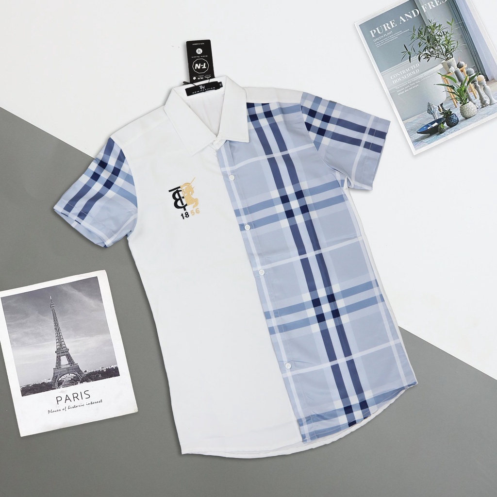 Áo sơ mi lụa nam ngắn tay phong cách lãng tử 2 màu