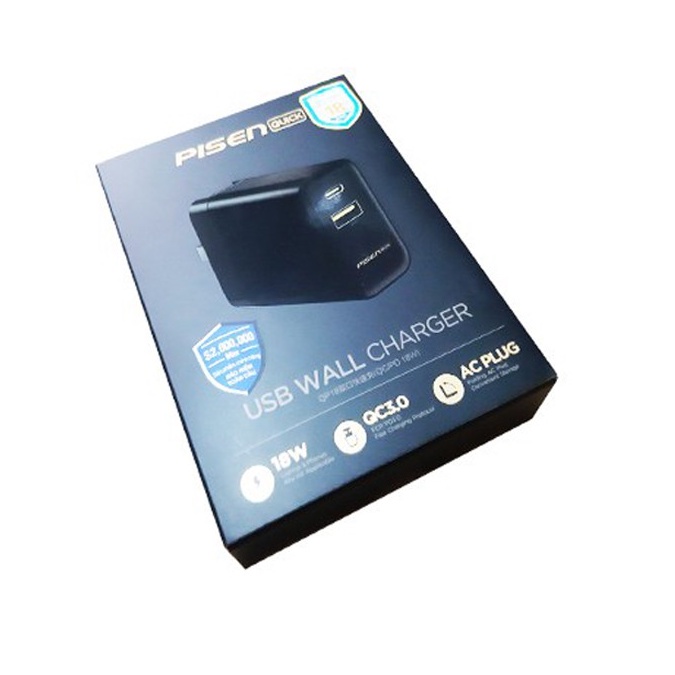 Cốc Sạc Nhanh 18W Hai Cổng Đầu Vào Usb PISEN Pro QP18 ( QC3.0/PD3.0 18W) - Chống cháy - Hàng chính hãng