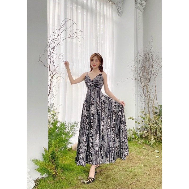 Váy lụa hai dây chữ