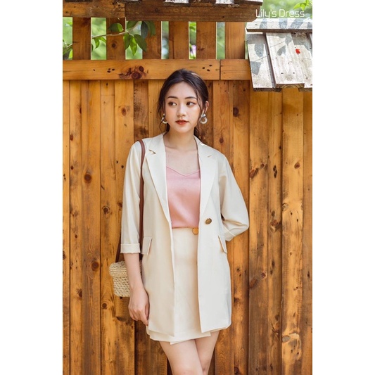 [SALE LỖ LẺ SIZE] Blazer 1 cúc dáng dài và chân váy 6 cúc kem | BigBuy360 - bigbuy360.vn