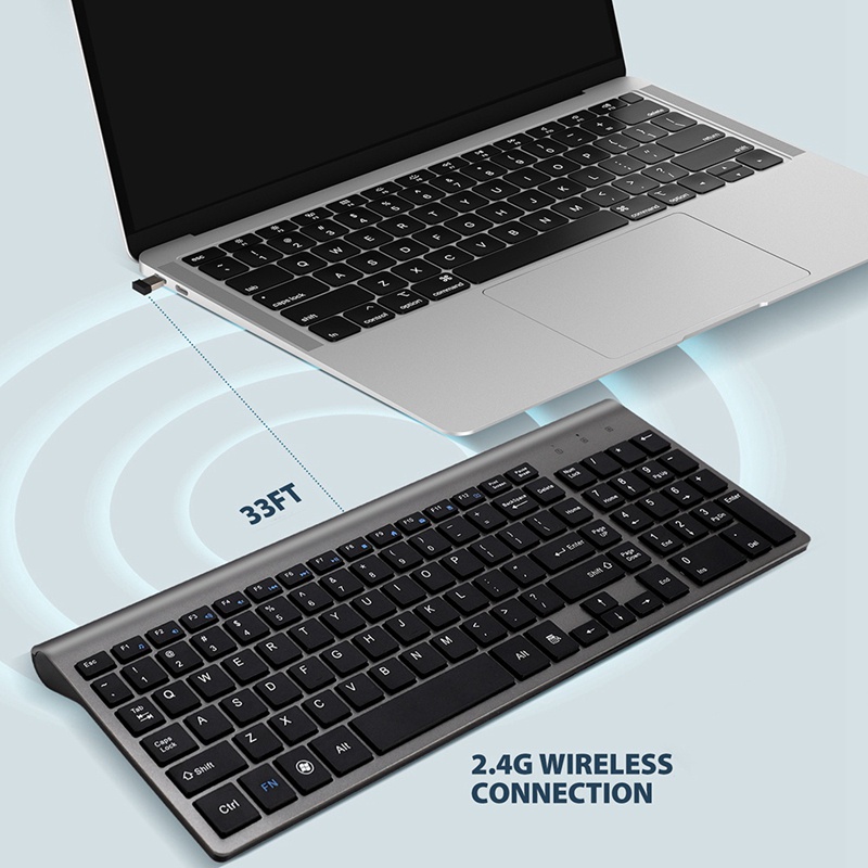 Bàn phím không dây 2.4G 104 phím siêu mỏng cho laptop