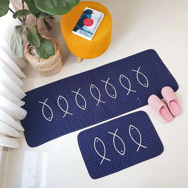 Thảm set 3 - cá 7 con màu xanh