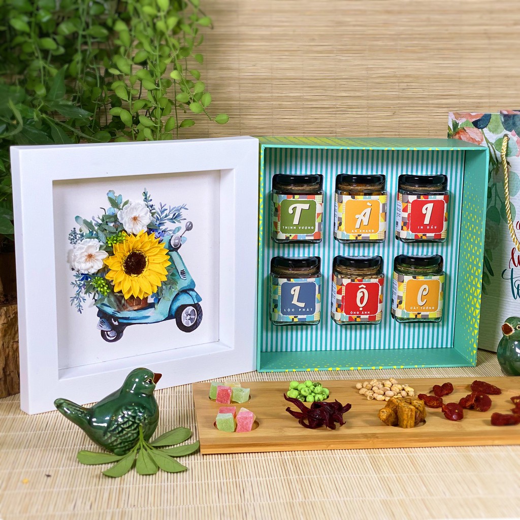 Hộp Quà Tết Cao Cấp_Quà Tết Xanh IKACHI Vuông Thân Xanh_Combo Tài Lộc