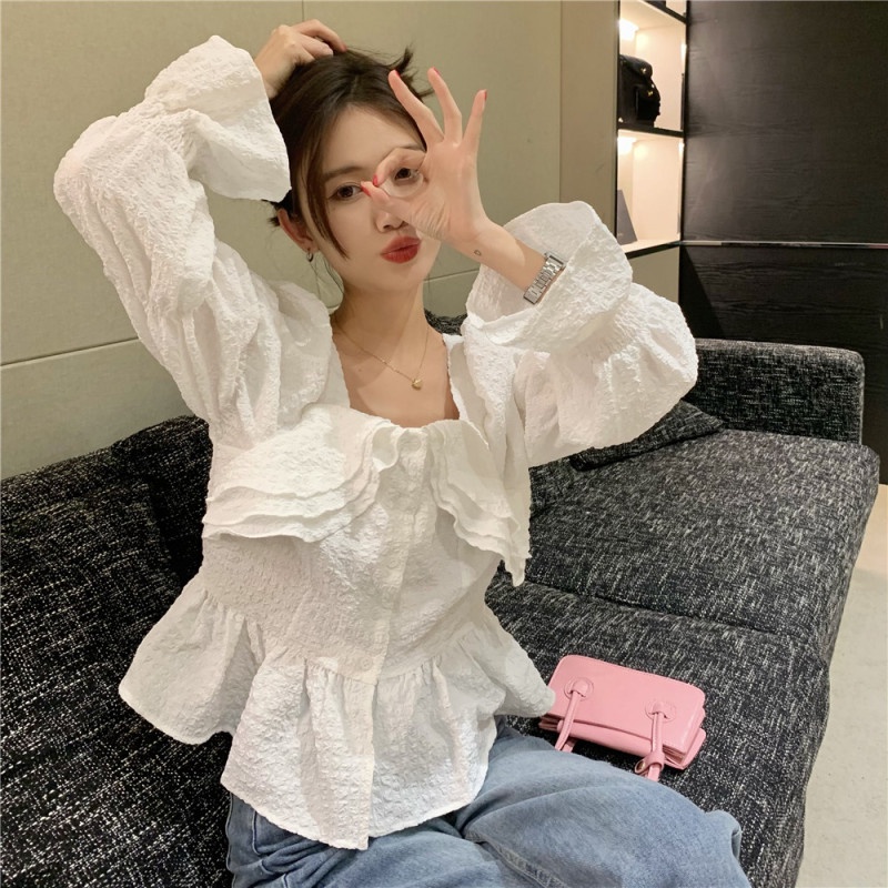 Áo Ngắn Cổ Vuông Phối Bèo Thời Trang Mùa Hè Quyến Rũ Cho Nữ